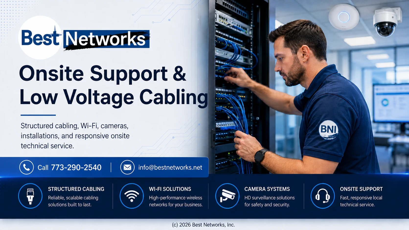 Best Networks low voltage cabling, Wi-Fi, camera, and onsite IT support services