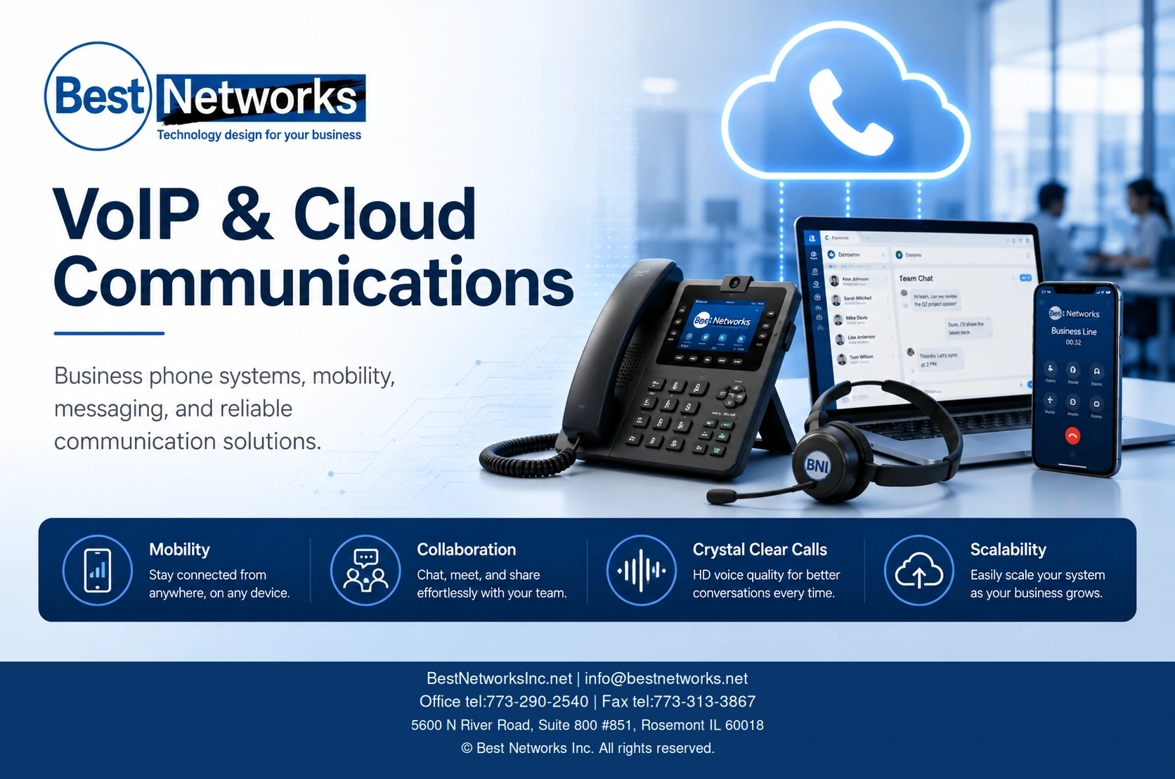 Illustrative Best Networks business phone and cloud communications overview
